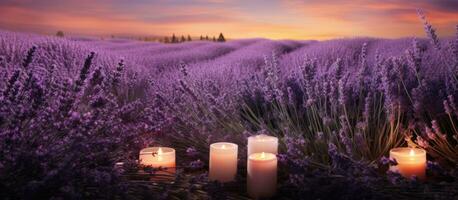 Duft Dekoration gemacht von Lavendel Kräuter Blumen und Kerze Zeit zum mich foto