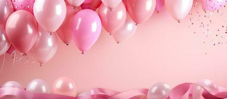 Geburtstag Hintergrund mit Rosa Luftballons Konfetti und Luftschlangen foto