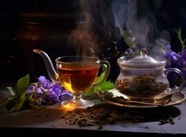 Tasse von ein heiß Kräuter- Tee foto