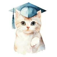 süß Aquarell Katze im Graduierung Deckel isoliert foto