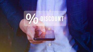 Prozentsatz Rabatt auf Handy, Mobiltelefon Telefone, Rabatt Prozentsatz Konzept foto