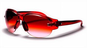 schick modisch bescheiden rot Farbe und rot Linse Mann oder Frau modisch attraktiv Sport Sonne Brille beim das Studio Schuss Weiß Hintergrund. ai generiert foto