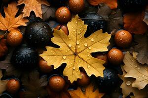 Aussicht von verschiedene Variationen von Herbst Blätter oben Aussicht ,Hintergrund trocken Blätter ,generativ ai foto