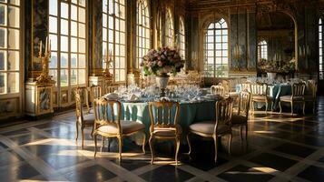 Foto von das Essen Zimmer beim das Palast von Versaille, Frankreich. generativ ai