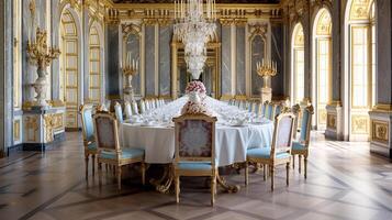 Foto von das Essen Zimmer beim das Palast von Versaille, Frankreich. generativ ai