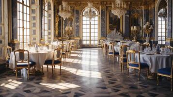 Foto von das Essen Zimmer beim das Palast von Versaille, Frankreich. generativ ai