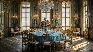 Foto von das Essen Zimmer beim das Palast von Versaille, Frankreich. generativ ai