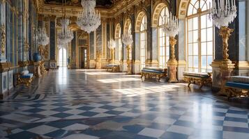 Foto von das Zimmer mit das Innere Design von das Palast von Versaille, Frankreich. generativ ai