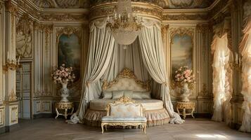 Foto von das Schlafzimmer von das Palast von Versaille, Frankreich. generativ ai