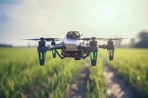 Landwirtschaft Drohne fliegen auf das Reis Felder., ai generiert foto