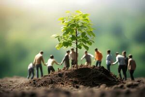 Freiwilligenarbeit, Wohltätigkeit, Menschen und Ökologie Konzept im Mini Größe. ai generiert. foto