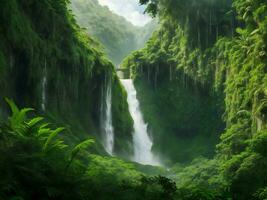 Wasserfall im das Urwald ai generiert foto