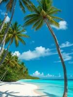 das Strand ist ein tropisch Paradies mit Palme Bäume und Türkis Wasser ai generiert foto