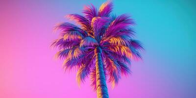 generativ ai, retro Kalifornien Kokosnuss Palmen. Hawaii Palme Bäume beim Sonnenuntergang. Sommer- Hintergrund foto