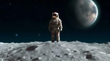 Raumfahrer oder Astronaut auf das Oberfläche von Mond. foto