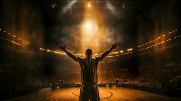 Basketball Spieler feiern im das Stadion. Konzept von Gewinner, Erfolg, Sieg. ai generiert foto