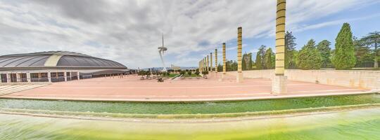 Panorama- Aussicht Über das olympisch Garten beim das olympisch Stadion im Barcelona im 2013 foto