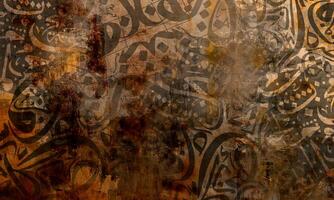 Arabisch Kalligraphie Hintergrund auf das Wand, braun und grau Gradient Farben, Verriegelung Hintergrund, Übersetzung von Arabisch Briefe verflochten Gemälde auf Segeltuch foto