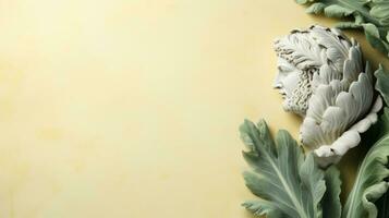 Kunst Skulptur von uralt Italienisch von Marmor mit Artischocke isoliert auf ein Pastell- Hintergrund mit ein Kopieren Raum foto