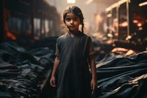 wenig indisch Mädchen auf industriell Hintergrund foto