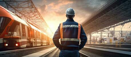 zuversichtlich Eisenbahn Ingenieure erfolgreich Job Banner foto