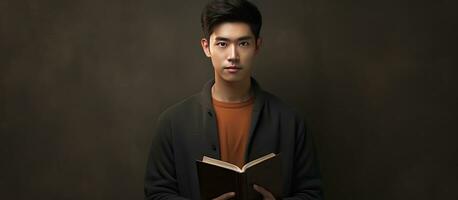 asiatisch männlich Jugend mit ein Buch foto