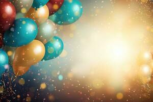 bunt Luftballons mit Bokeh Hintergrund, Geburtstag Feier Hintergrund foto