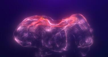 abstrakt schwebend Flüssigkeit von Energie lila Partikel glühend magisch Hintergrund foto