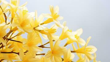 Foto von schön Winter Jasmin Blume isoliert auf Weiß Hintergrund. generativ ai