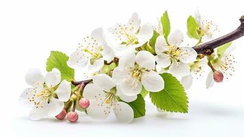 Foto von schön Weißdorn Blume isoliert auf Weiß Hintergrund. generativ ai