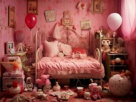 realistisch Rosa Puppe Schlafzimmer generativ ai foto