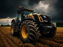 Bauernhof schwer Traktor Ackerland Land Ausrüstung mechanisiert landwirtschaftlich Hintergrund Hintergrund generativ ai foto