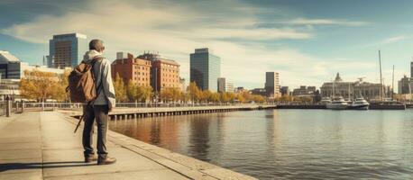 ein Fotograf nehmen Bilder beim puerto madero s Kanal im Buenos Aires Argentinien foto