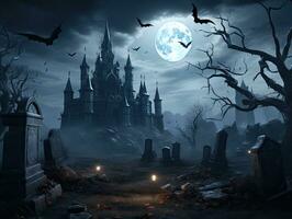 Halloween Hintergrund mit gespenstisch Schloss im ein Friedhof foto