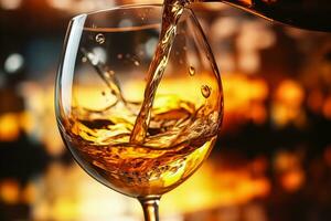 Orange Wein Sein gegossen in Glas Nahansicht Makro Schuss foto