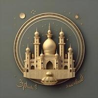 3d Moschee Illustration zum eid Mubarak. islamisch Feier. ai generiert foto