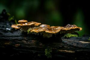 Pilz nass Holz. generieren ai foto