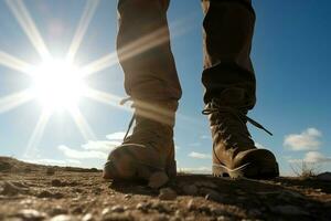 Wanderer Stiefel Berge. generieren ai foto