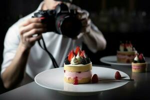 Essen Kuchen Fotografie Platte. generieren ai foto