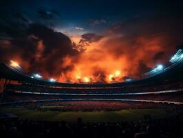 tolle Atmosphäre im Fußball Spiel Stadion generativ ai foto