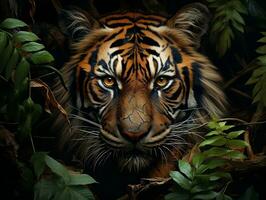Tiger versteckt unter das Bäume im das Urwald generativ ai foto