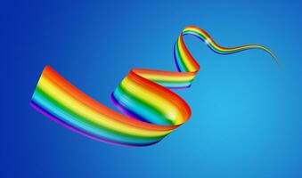 3d Flagge von Regenbogen 3d winken Band Flagge isoliert auf Blau Hintergrund, 3d Illustration foto