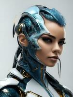 ai generativ Cyborg Roboter Frau, futuristisch Humanoid Design foto