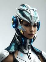 ai generativ Cyborg Roboter Frau, futuristisch Humanoid Design foto