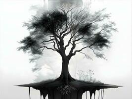 ai generiert abstrakt künstlerisch Hintergrund mit Baum von Leben im schwarz und weißai foto
