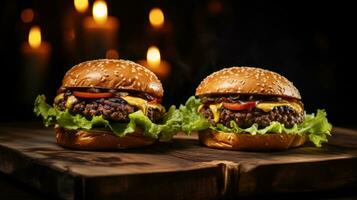 zwei Burger auf dunkel Hintergrund foto