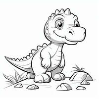 Illustration Gliederung Zeichnung Weiß Hintergrund Karikatur süß Dinosaurier zu Färbung, Charakter Spiele App Handy, Mobiltelefon, generativ ai foto