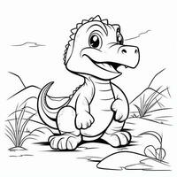 Illustration Gliederung Zeichnung Weiß Hintergrund Karikatur süß Dinosaurier zu Färbung, Charakter Spiele App Handy, Mobiltelefon, generativ ai foto