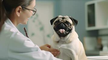 ein Tierarzt im ein Klinik suchen beim ein Hund foto