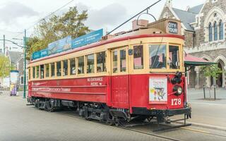 christchurch, Neu Neuseeland -01.10.2017 - - das ikonisch klassisch Straßenbahn auf Worcester Straße von christchurch, Neu Neuseeland. foto